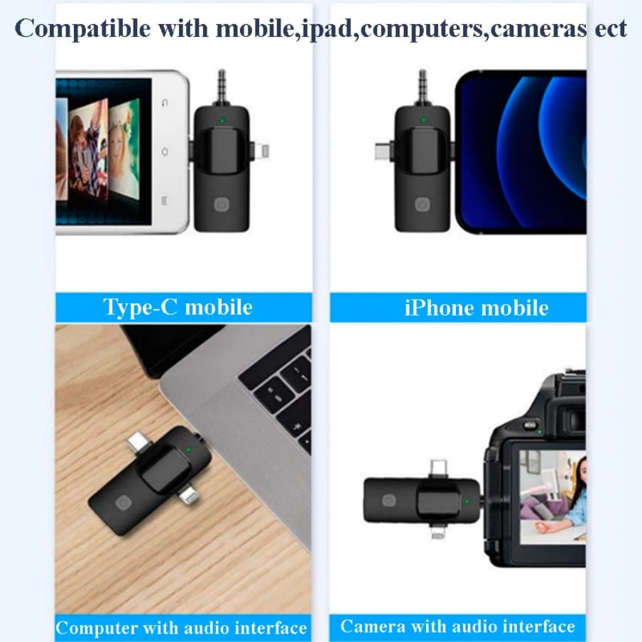 High sensitive Lavalier Dual Wireless Microphones with Clip-on -  Suitable for TikTok, video recording and live / iPhone/Type C/Laptop/ Two people at once