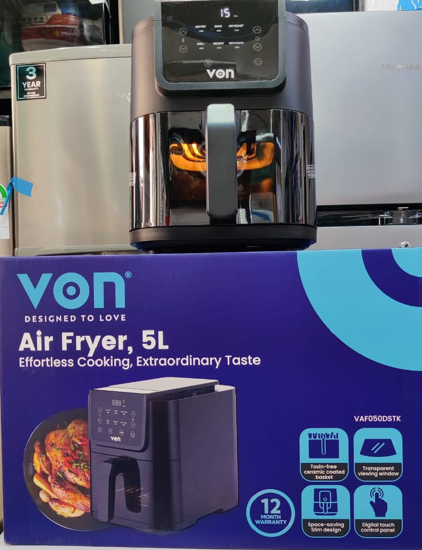 Von 5L Digital Air Fryer – Slim Design, Touch Screen Fryer