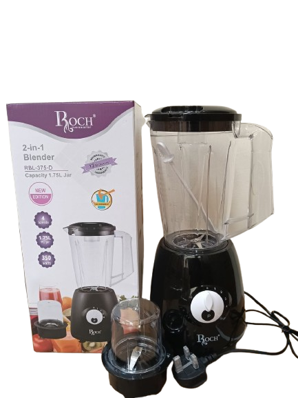 Roch 2-in-1 Blender – 1.75L Unbreakable Jar & Grinder Cup – 350 Watts, 4 Speed Settings + Pulse – Powerful Multi-Purpose Kitchen Blender for Smoothies, Juices, and Dry Grinding