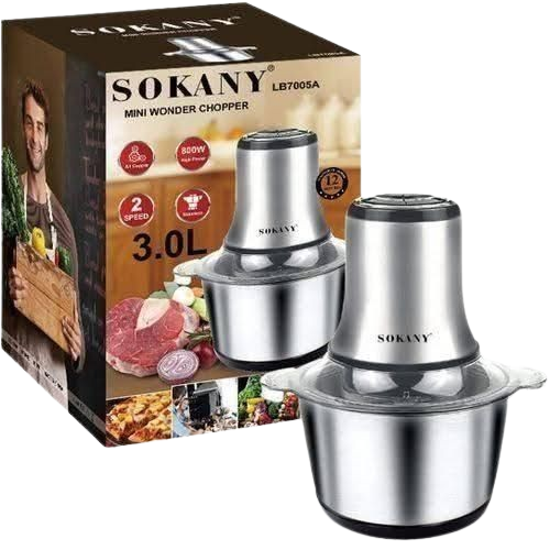 Sokany 3 Litres Electric Food Chopper with Stainless Steel Bowl – Powerful Meat, Vegetable & Onion Chopper with Sharp Blades for Home Kitchen Use