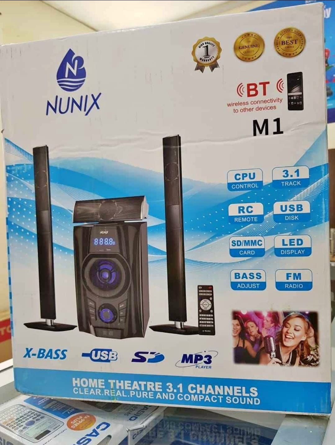 Nunix-M1 3.1 Channel Bluetooth Woofer Home Theatre System – Powerful Bass Subwoofer with Clear Surround Sound, USB/SD/FM/Remote Control, TV & Phone Connectivity – Restocked