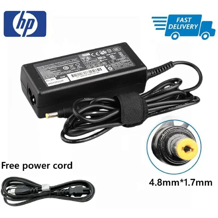 🟡HP Yellow Pin Charger + Free Type-C Cable + Power Cable – Compatible with EliteBook, ProBook, Pavilion, Compaq (18.5V / 3.5A – 65W Replacement Charger)