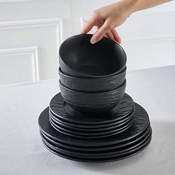 16 Piece Dinner Set – Irish Plates Collection – 4 Large Plates, 4 Medium Plates, 4 Cups & 4 Bowls – Elegant Ceramic Tableware – Durable, Stylish & Perfect for Family Dining or Guests – Black/Assorted