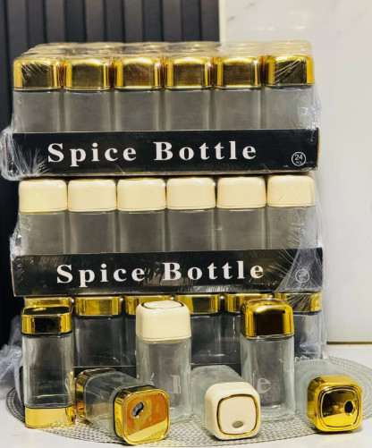 Golden Theme Spice Containers – Elegant Tabletop Seasoning Dispensers – Stylish & Durable Design for Salt, Pepper, and Spices – Modern Kitchen & Dining Accessories – Easy to Refill and Use – 2 Pieces