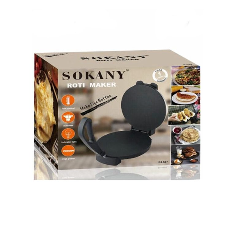 Sokany 12-Inch Electric Roti/Chapati Maker – Non-Stick Plate, Adjustable Temperature Control, 3-Pin Plug, 1200W Powerful Press Machine for Soft Chapatis & Flatbreads