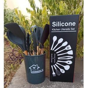 12-Piece Big Size Silicone Cooking Spoon Set – Heat Resistant, Non-Stick, BPA-Free Kitchen Utensils with Wooden Handles – Durable, Non-Scratch, Dishwasher Safe Cooking Tools for Home & Professional Us