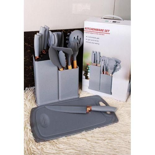 Original 19-Piece Silicone Kitchen Utensil Set – Includes Spoons, Knives & Chopping Board – Heat Resistant, BPA-Free, Non-Stick, Dishwasher Safe – Premium Black & Gray Cooking Tools Set for Home & Pro