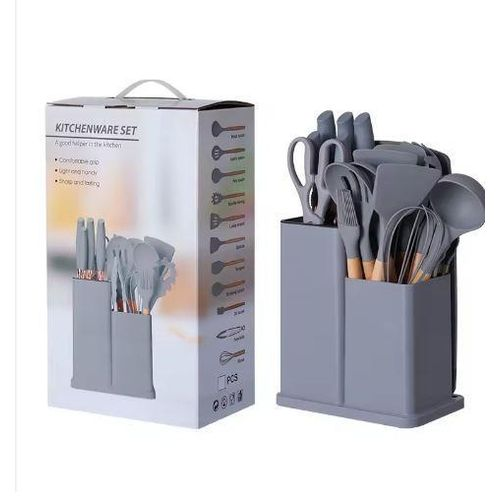 Original 19-Piece Silicone Kitchen Utensil Set – Includes Spoons, Knives & Chopping Board – Heat Resistant, BPA-Free, Non-Stick, Dishwasher Safe – Premium Black & Gray Cooking Tools Set for Home & Pro