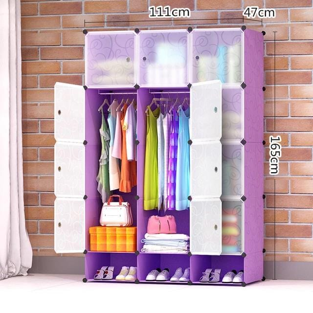 3-Column Plastic Wardrobe. Durable Modular Storage Closet 110×165×37cm Easy to Assemble, Waterproof & Dustproof Design. Ideal for Clothes, Shoes & Accessories Available in Black, Pink, Purple & Blue