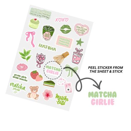 TRENDY MATCHA  Aesthetic Sticker Sheet – 25 Cute Matcha-Themed Stickers for Events, Matcha business,  Journals, Planners and Gifts