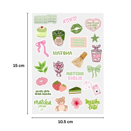 TRENDY MATCHA  Aesthetic Sticker Sheet – 25 Cute Matcha-Themed Stickers for Events, Matcha business,  Journals, Planners and Gifts