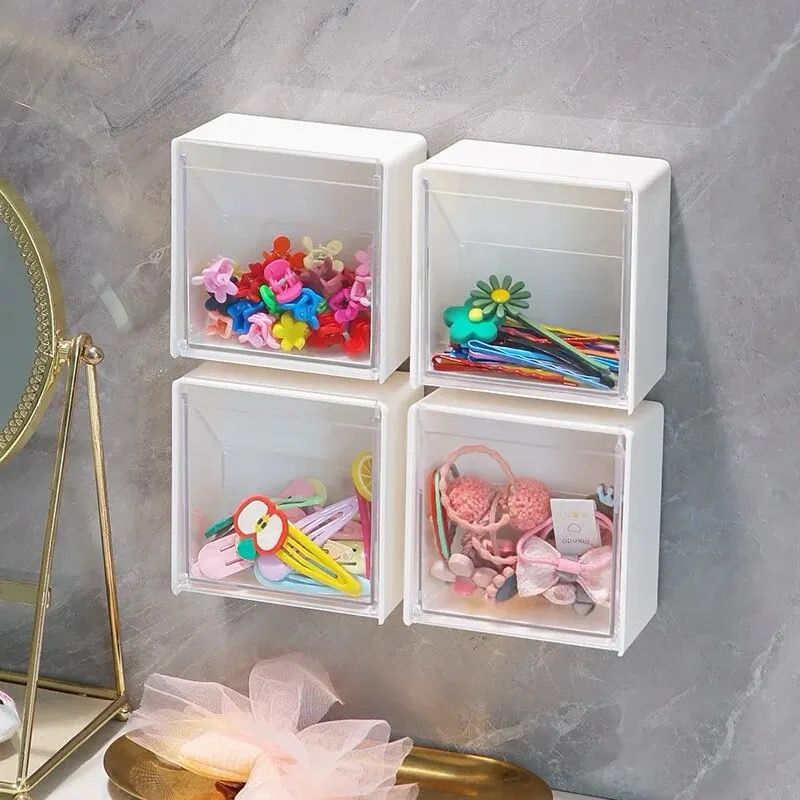 2pcs set  Plastic Wall Mounted Storage Box Dustproof Bathroom Organizer  for Cotton Swabs Cosmetic Jewelry Self-Adhesive Holder Boxes
