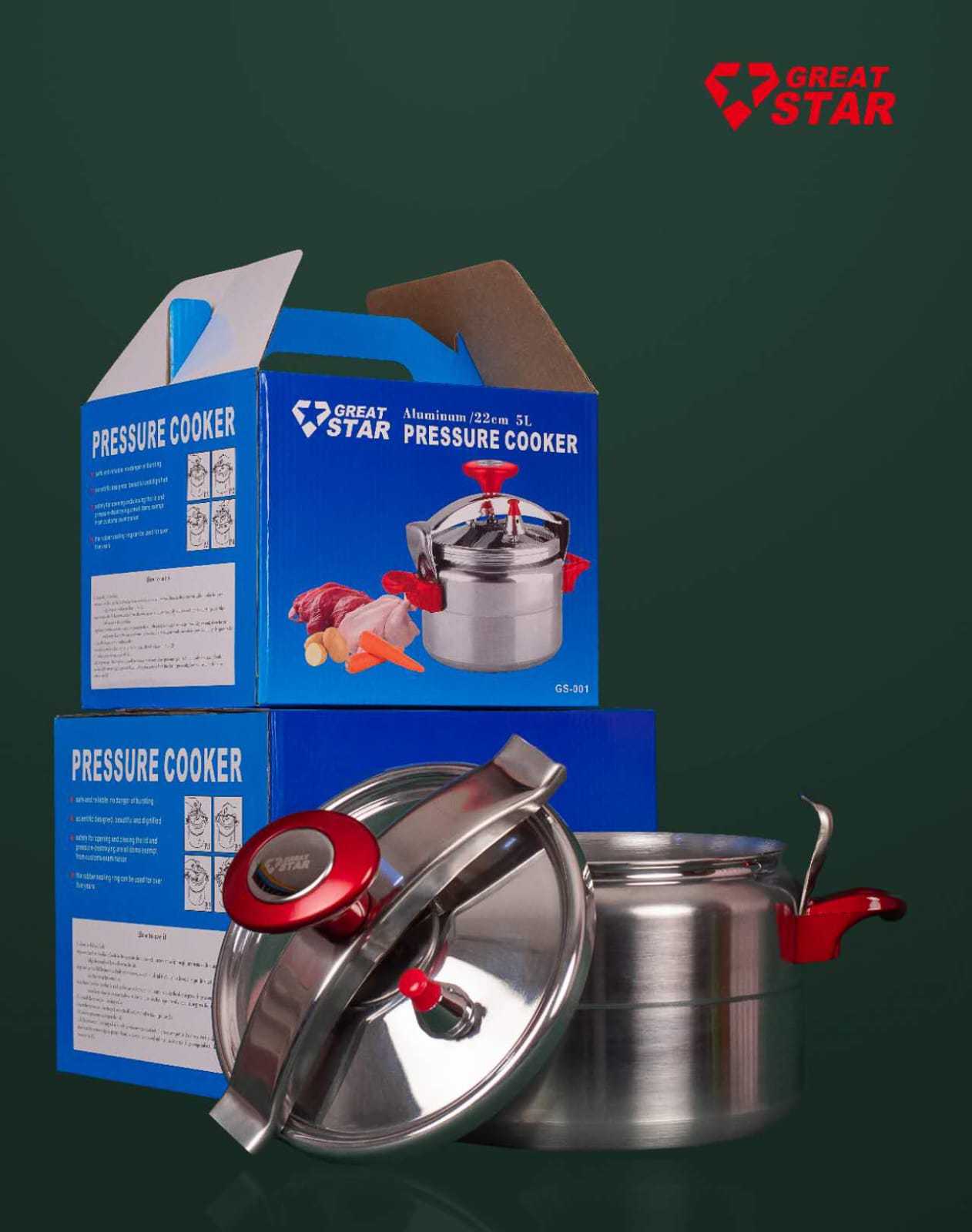 Great Star 5-Litre Pressure Cooker | Durable Aluminum, Family-Size | Great Star 5L Pressure Cooker | Sturdy Aluminum, Secure Lock
