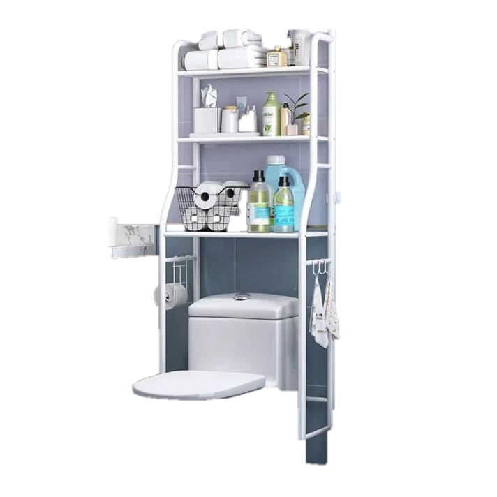 Over-Toilet Bathroom Storage Rack – 3-Tier Freestanding Organizer (with Hooks & Tissue Holder)