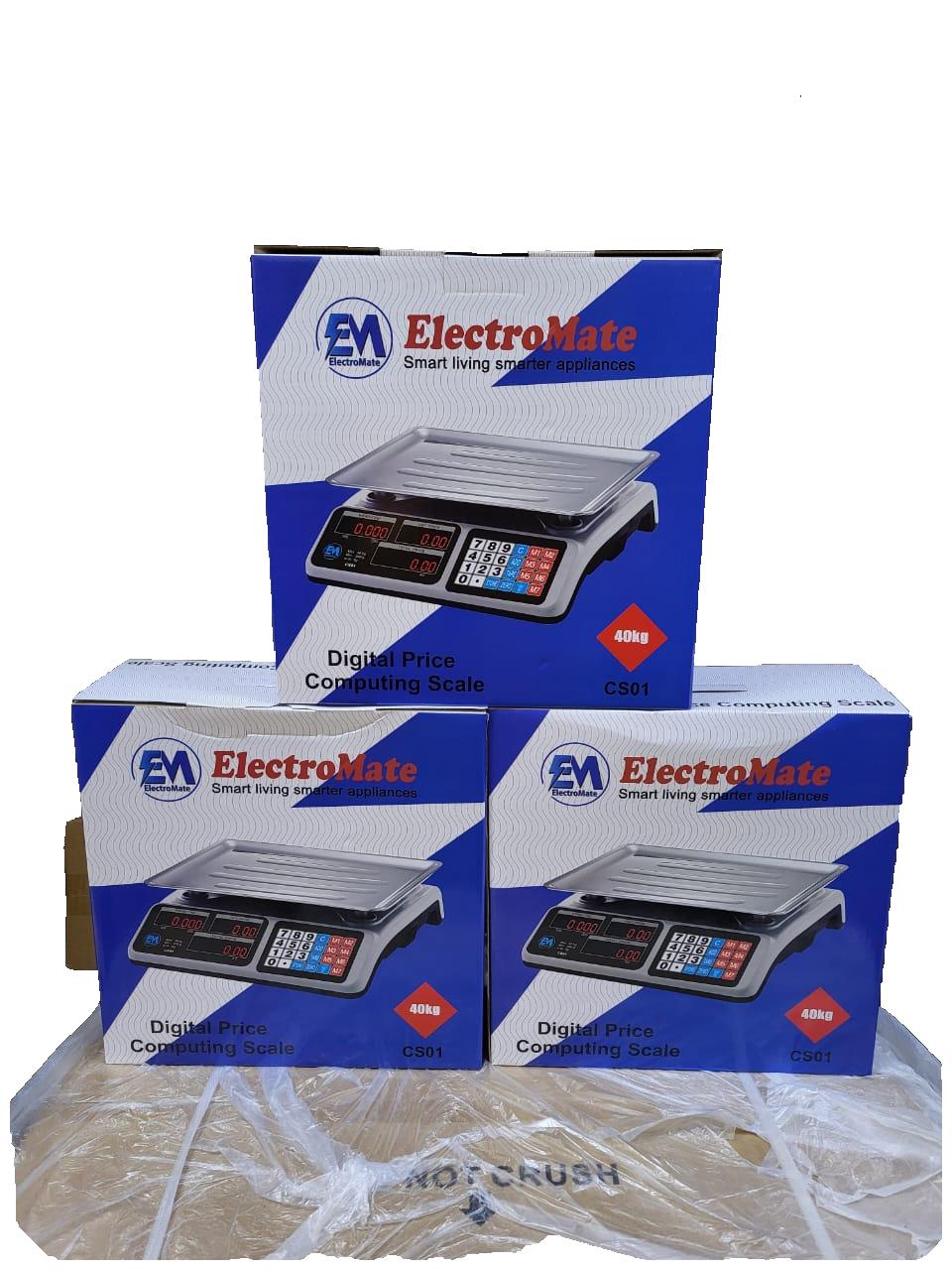 ElectroMate CS01 40kg Retail Weighing Scale with Price Compute, Tare & LED Display | ElectroMate 40kg Market Scale - Triple Display, Tare/Zero, Rechargeable Battery.
