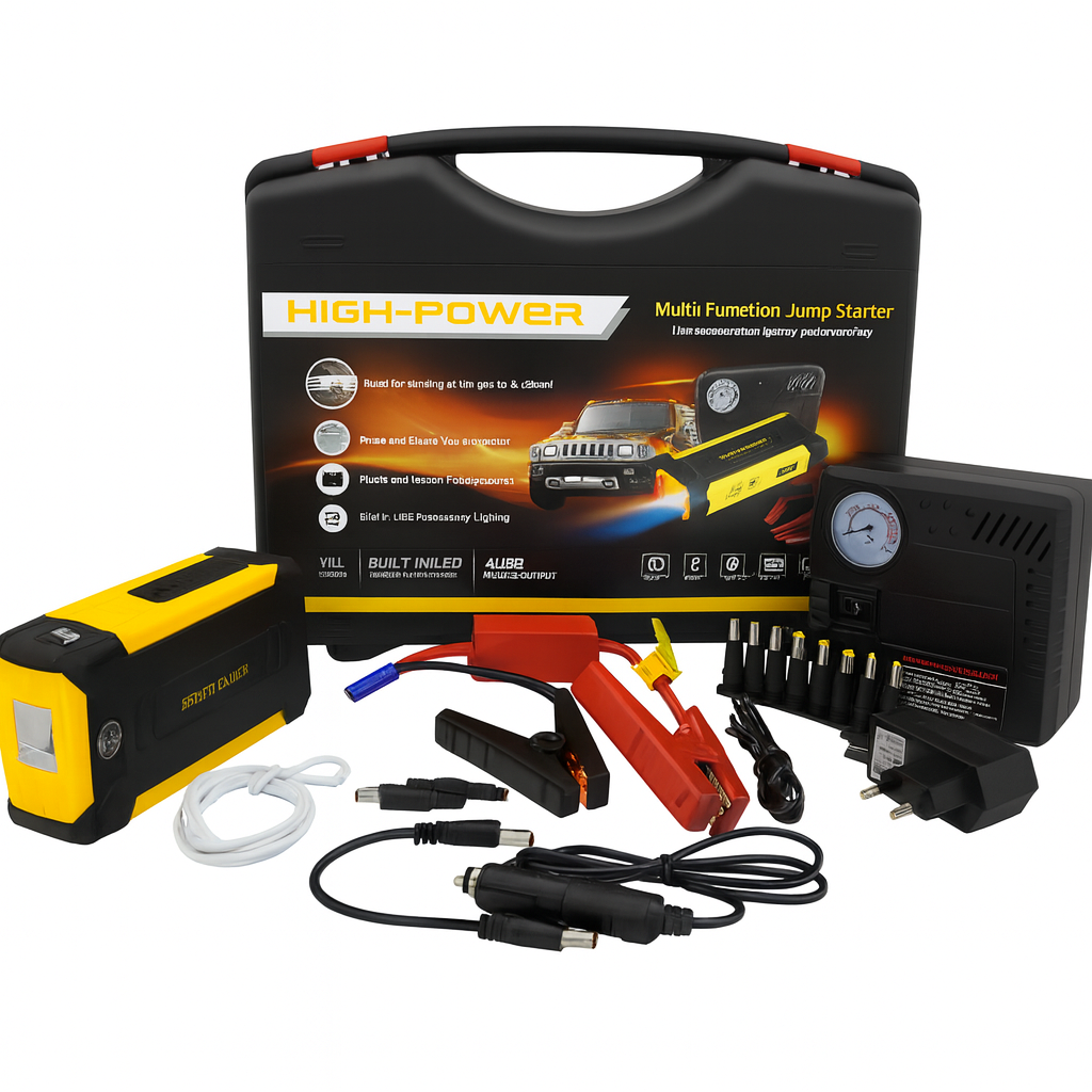 HIGH-POWER 12V Multi-Function Jump Starter Kit with Air Compressor, Power Bank & LED Torch / Never Get Stranded Again