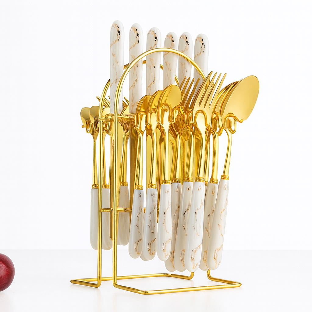 🌟 Exquisite 24-Piece Gold Marble Cutlery Collection – Style, Sophistication & Quality | 💎 Luxury Gold Marble Cutlery Dinner Set – Perfect for Modern Elegant Homes.
