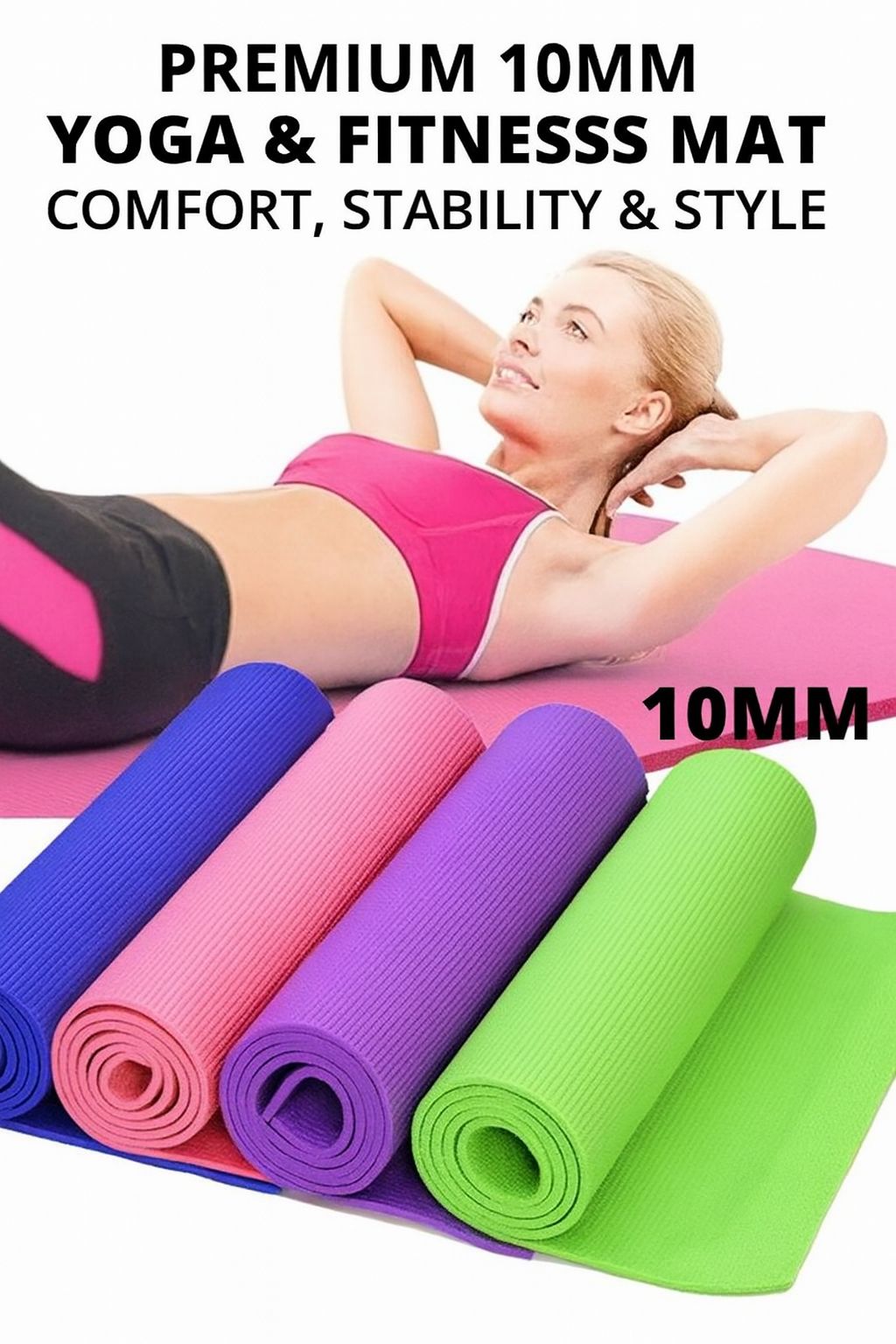 🔥  HIGH-DENSITY NON-SLIP FITNESS MAT (10MM) – PERFECT FOR YOGA, PILATES & HOME WORKOUTS  💪PREMIUM 10MM NON-SLIP YOGA & FITNESS MAT – COMFORT, STABILITY & STYLE