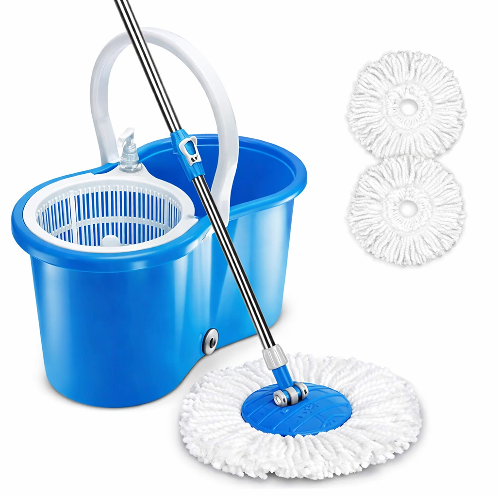 Deluxe 360° Spin Mop System with Rotating Bucket & Adjustable Handle | Adjustable Long Handle with 5 Accessories