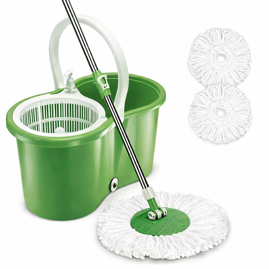 Deluxe 360° Spin Mop System with Rotating Bucket & Adjustable Handle | Adjustable Long Handle with 5 Accessories