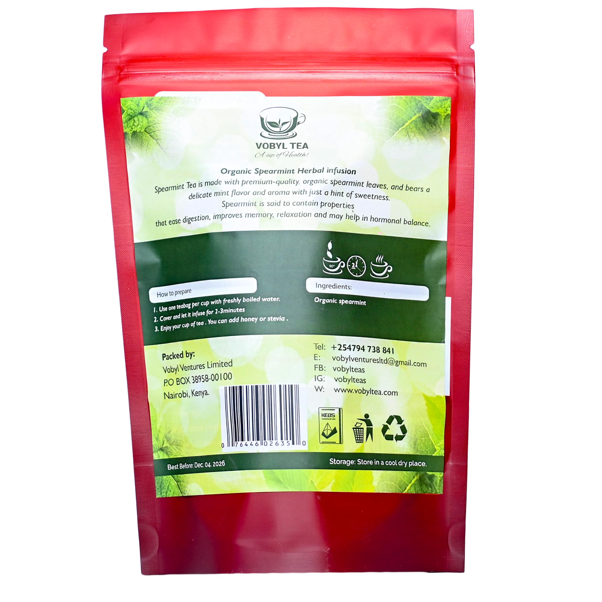ORGANIC SPEARMINT TEA 50 TEA BAGS
