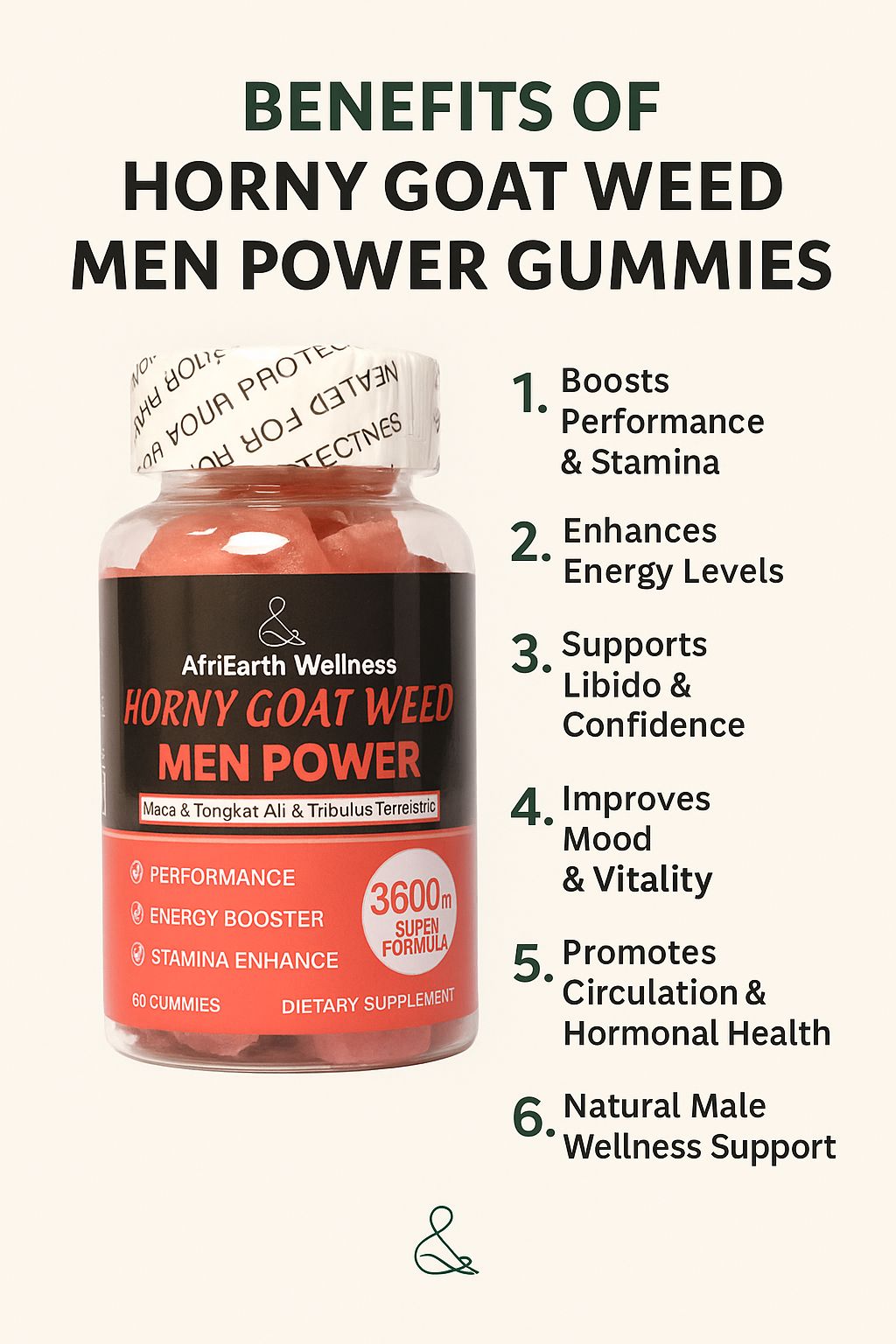 HORNY GOAT WEED MEN POWER GUMMIES( are chewable herbal supplements that contain Epimedium extract — often combined with Maca root,Tongkat Ali,Tribulus terrestris or L-Arginine to  enhance their effect