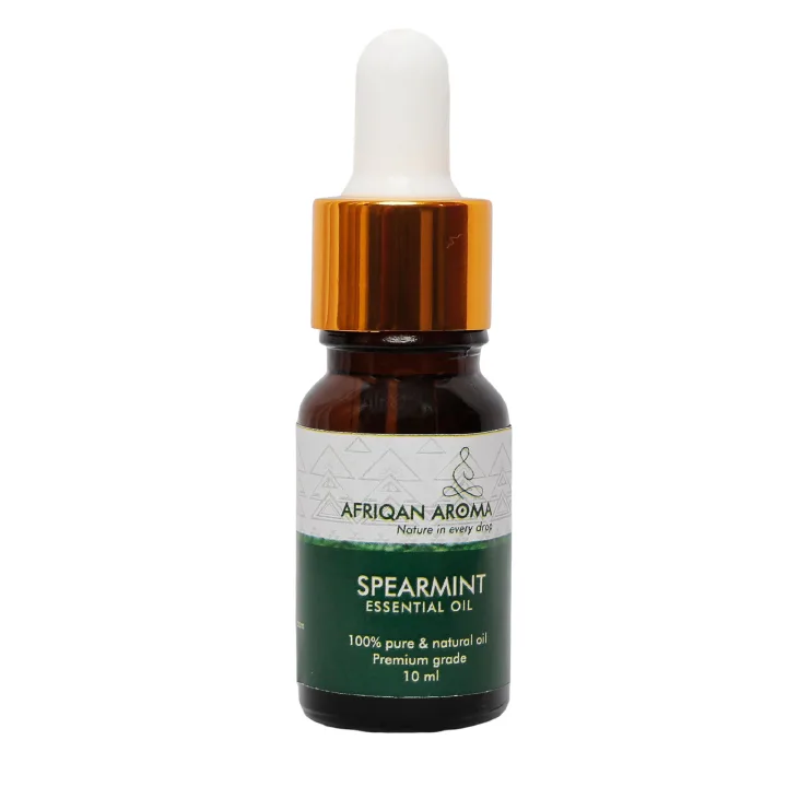 AFRIQAN AROMA SPEARMINT ESSENTIAL OIL  Spearmint essential oil is often used to help balance hormones, especially by gently reducing excess androgens.slow unwanted facial hair growth and aromatherapy.