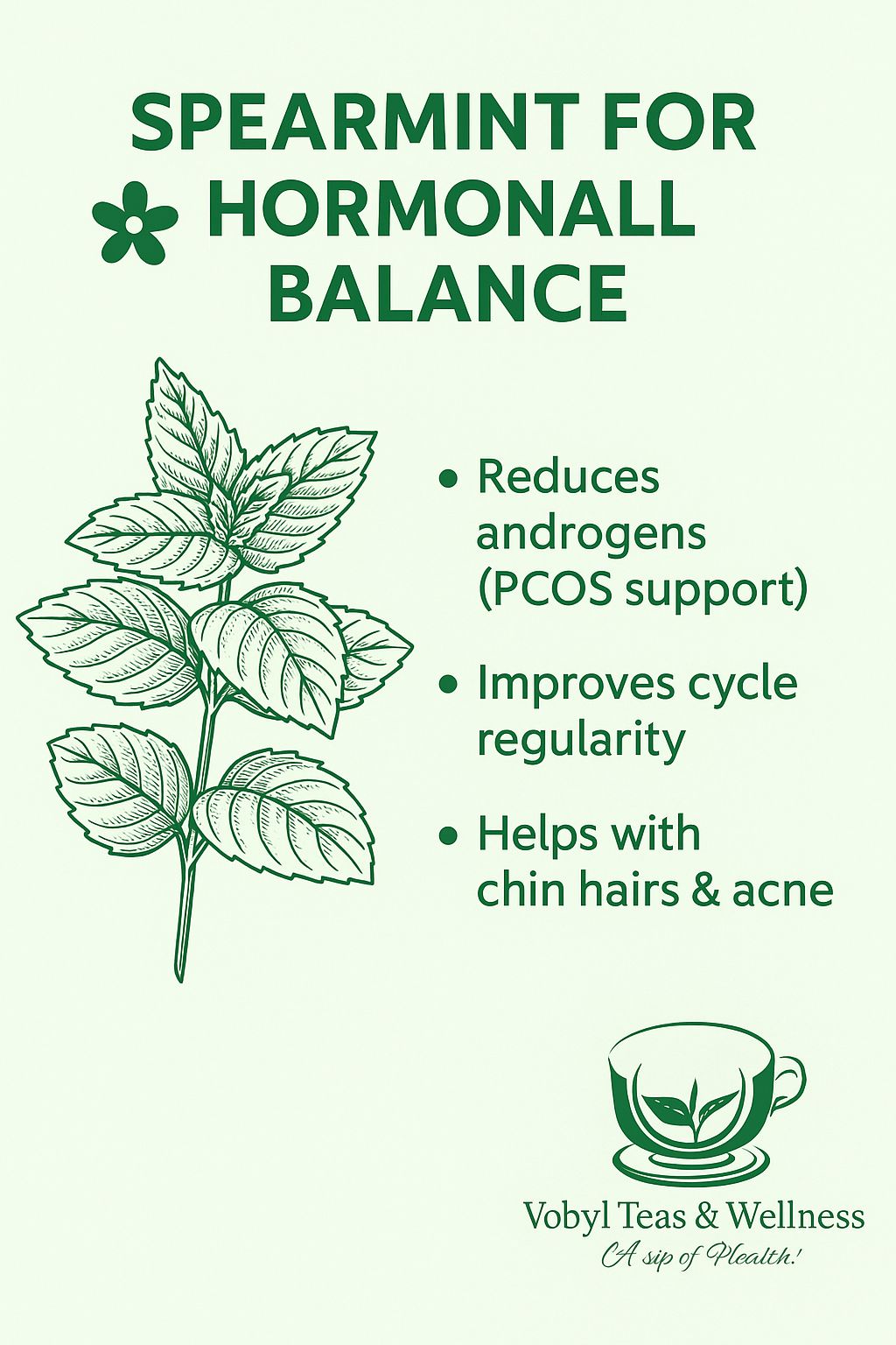 ORGANIC SPEARMINT TEA 25TEA BAGS( (hormone balance,hirsutism,hormonal acne,digestion ,bloating calming ,Spearmint tea is clinically shown to reduce excess androgens and unwanted facial hairs in women.