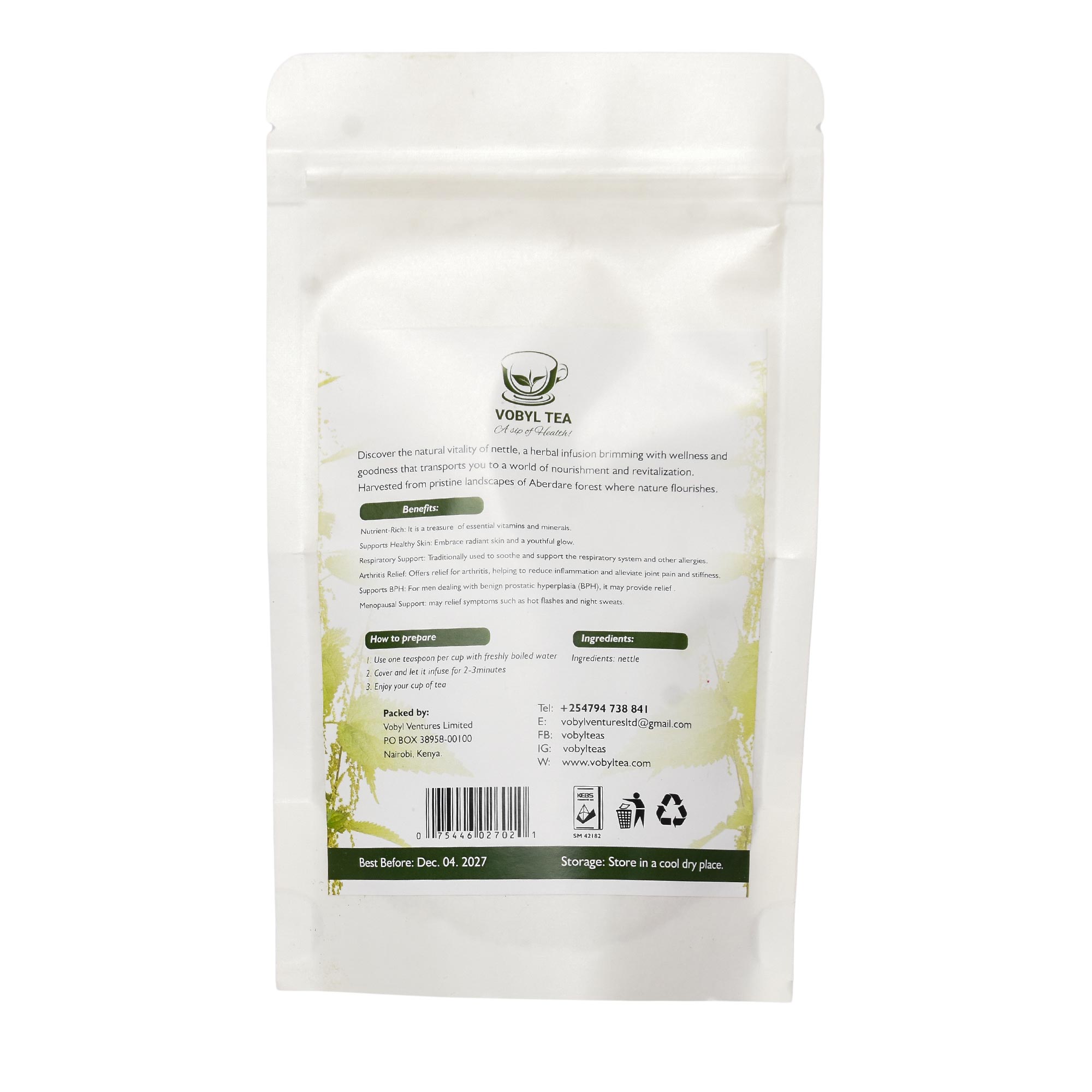 Organic Stinging Nettle Tea (Nettle tea is a classic herbal infusion made from the leaves of the stinging nettle plant. Long respected in traditional wellness practices,Smooth, grassy, and grounding.)
