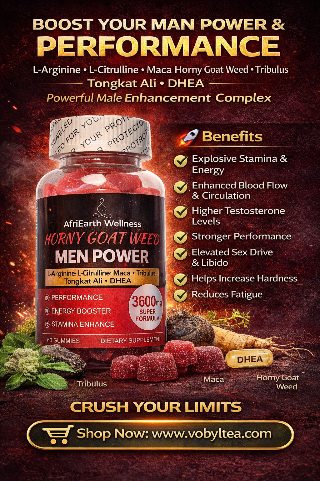 HORNY GOAT WEED MEN POWER GUMMIES( are chewable herbal supplements that contain Epimedium extract — often combined with Maca root,Tongkat Ali,Tribulus terrestris or L-Arginine to  enhance their effect