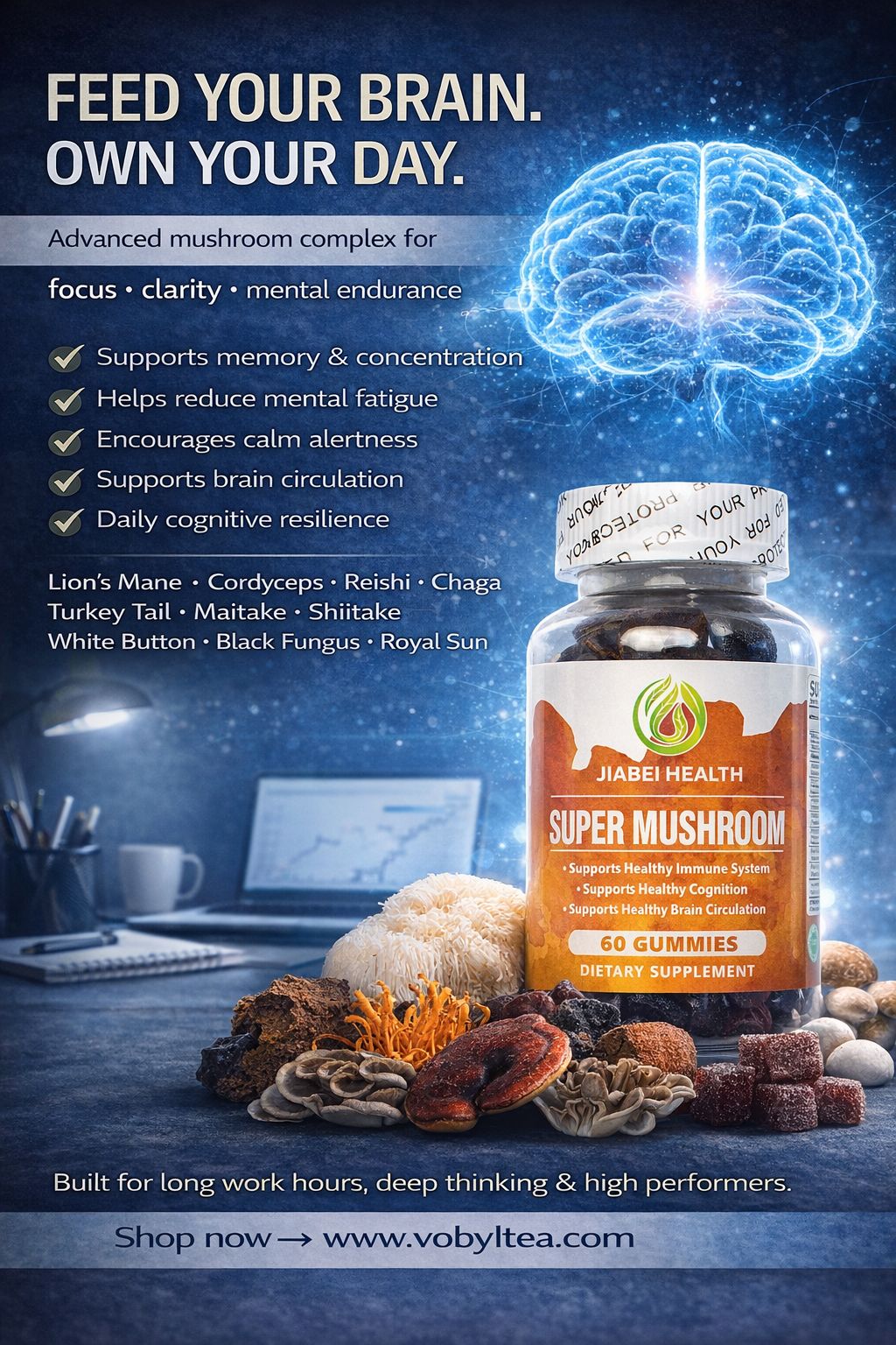 SUPER MUSHROOMS  with Lion’s Mane mushrooms, Maitake mushrooms ,Shiitake mushroom , Reishi mushrooms , Cordyceps •mushrooms, Chaga • Turkey Tail • White Button • Black Fungus  and Royal Sun mushrooms)