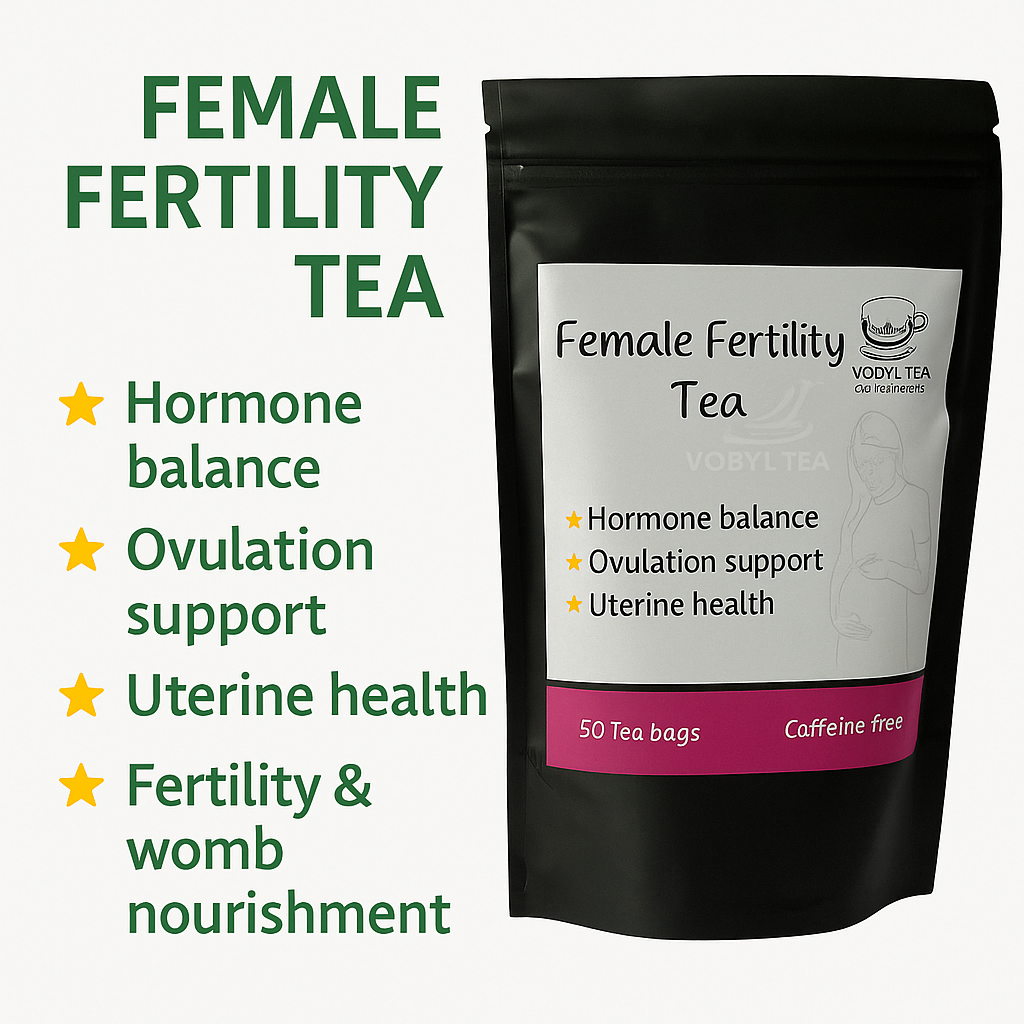 FEMALE FERTILITY TEA(This nourishing herbal blend is specially formulated to support the key systems involved in natural fertility—hormones, ovulation, uterine strength, nutrient balance.)