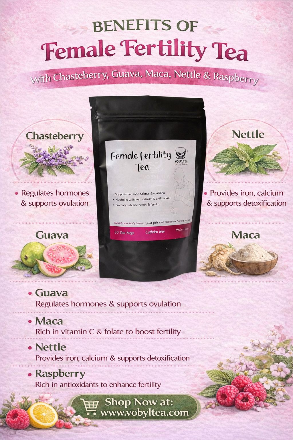 FEMALE FERTILITY TEA(This nourishing herbal blend is specially formulated to support the key systems involved in natural fertility—hormones, ovulation, uterine strength, nutrient balance.)