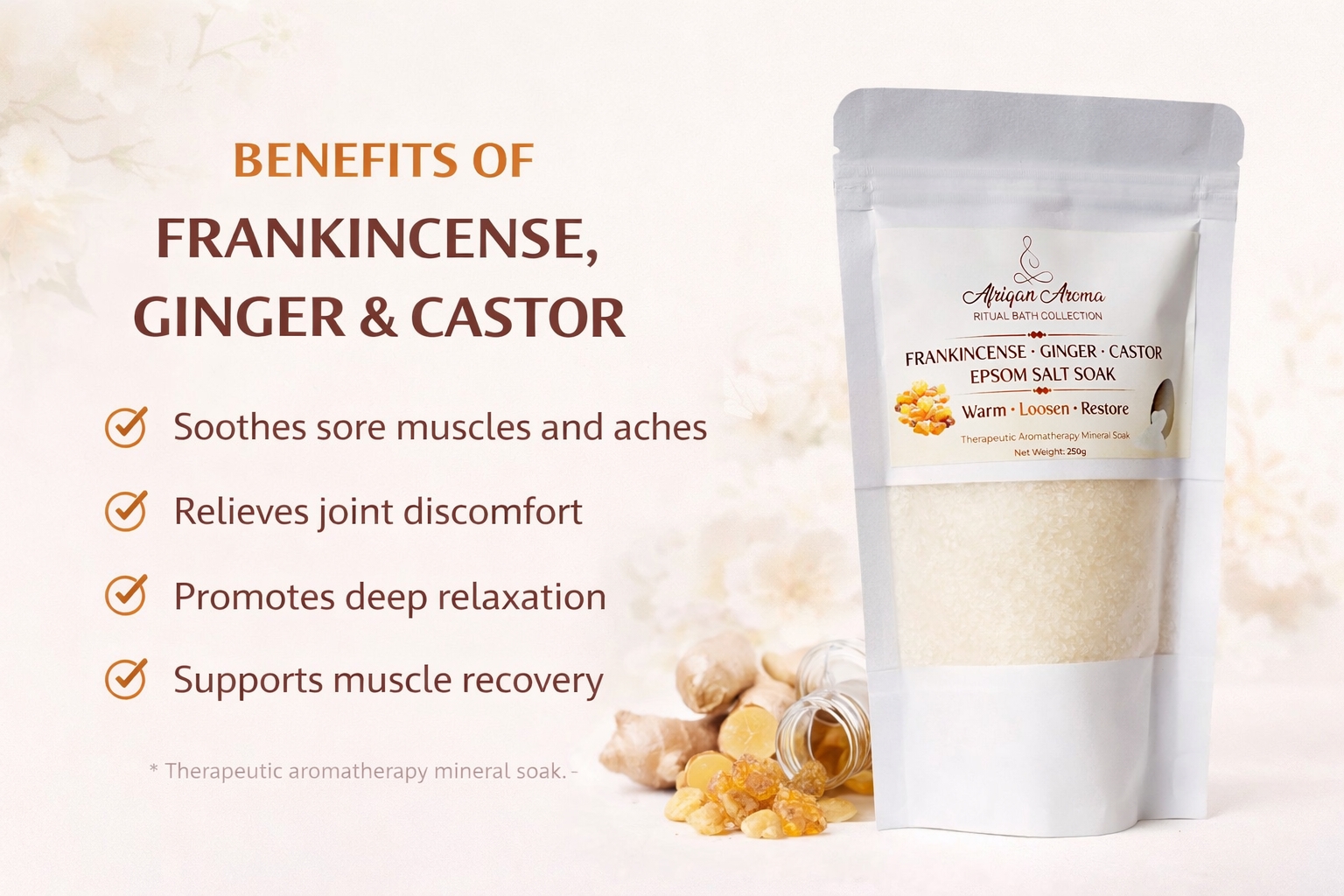 AFRIQAN AROMA RITUAL BATH COLLECTION EPSOM SALT WITH  GINGER,CASTOR AND FRANKINCENSE