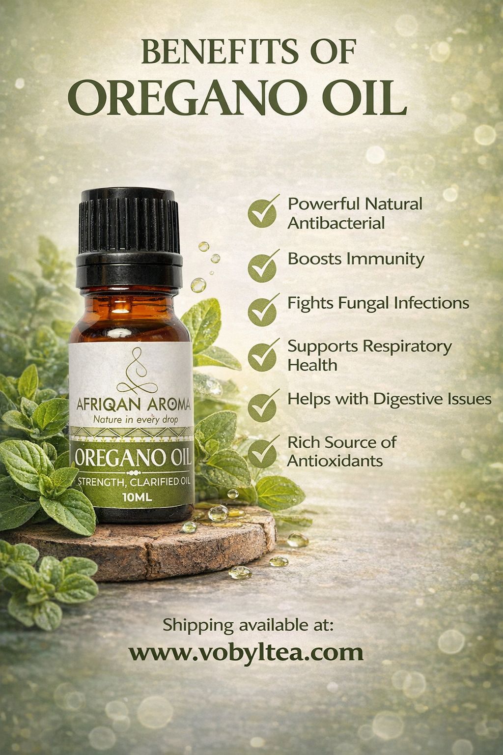 AFRIQAN AROMA OREGANO OIL(natural antimicrobial properties .It is widely used in wellness for helping the body defend itself, especially during seasonal challenges or digestive imbalance.)