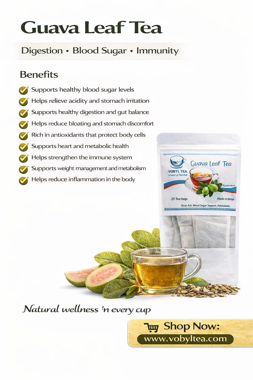 GUAVA TEA (For Blood Sugar • Digestion • Hormonal Balance • Immunity • Bloating Relief , a powerful, antioxidant-rich herbal infusion traditionally used to support blood sugar control,weight managment