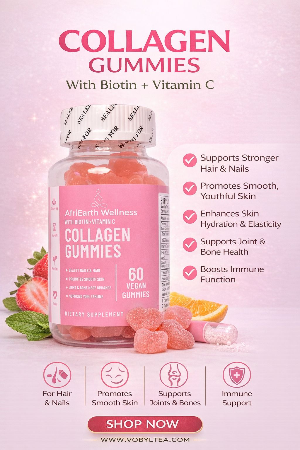 AFRIEARTH WELLNESS COLLAGEN GUMMIES (boost your beauty and wellness routine  with our   collagen  gummies ,designed to improve skin elasticity,digestion & immune enhance hydration joint &bone health.