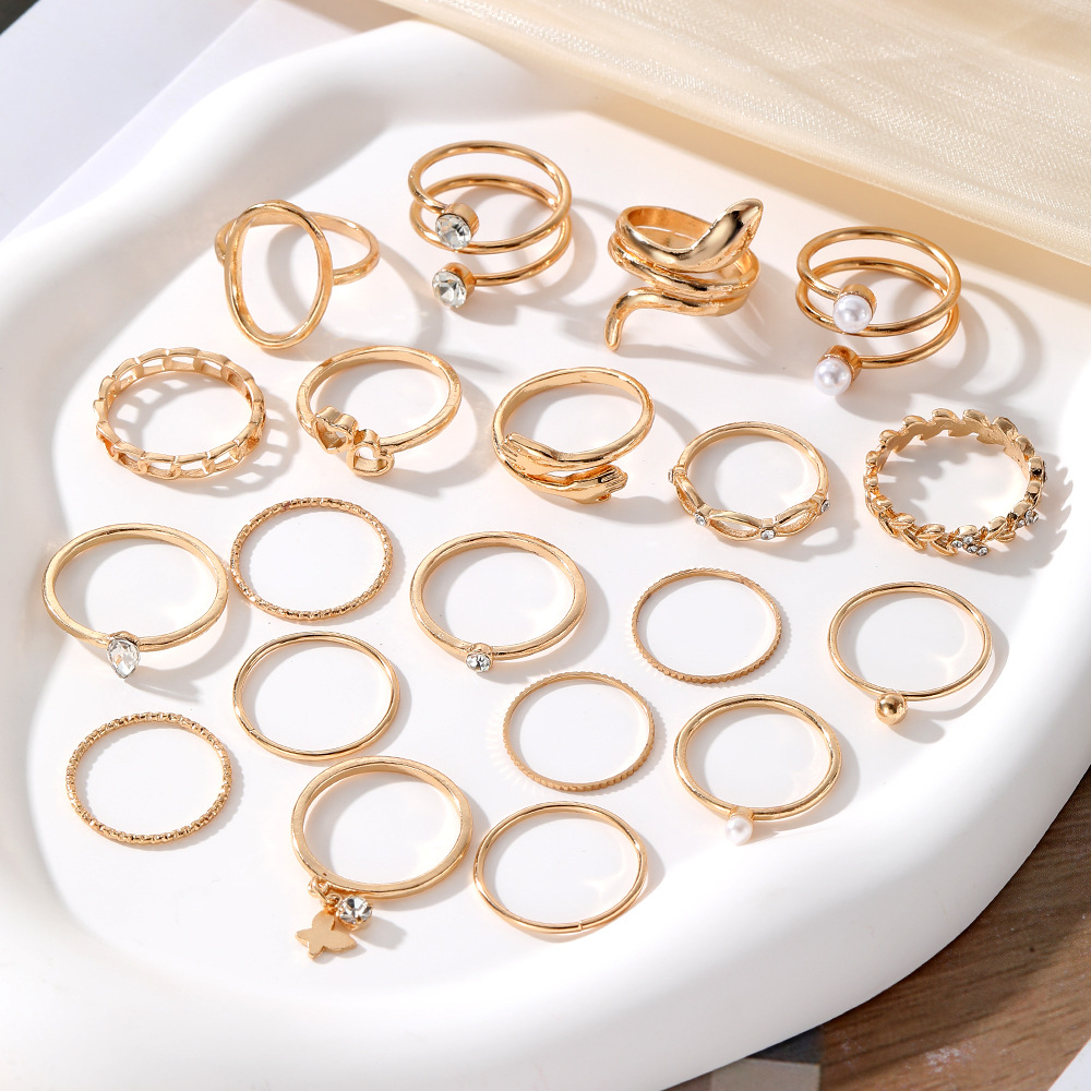 20pcs/set Women Rings Luxury Jewelry Sets Fashion Women's Rings Sets Ladies Pearl Rings
