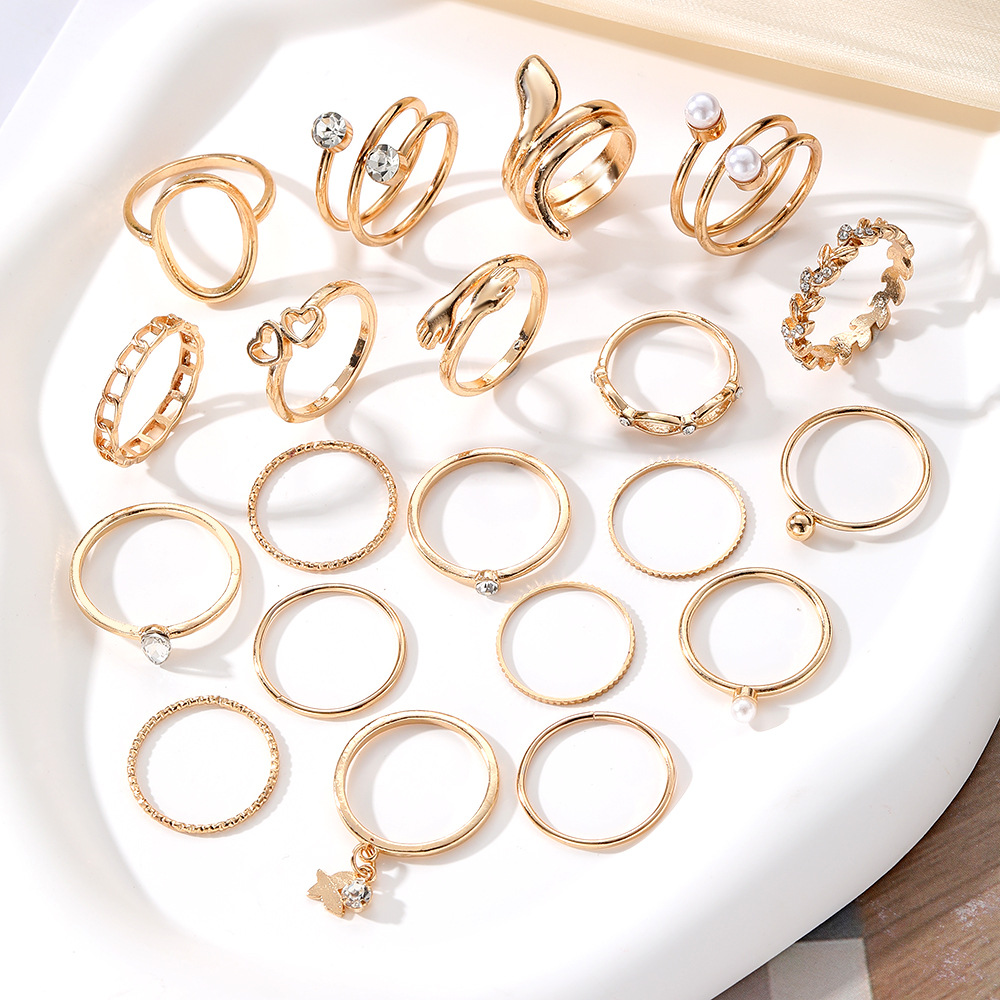 20pcs/set Women Rings Luxury Jewelry Sets Fashion Women's Rings Sets Ladies Pearl Rings