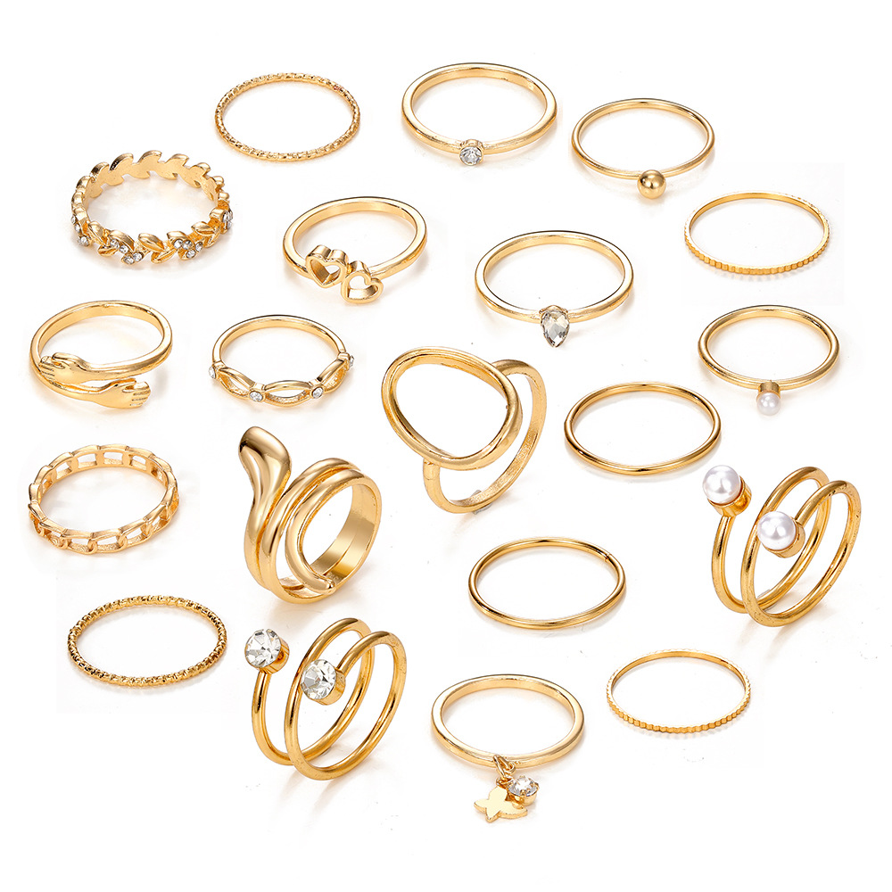 20pcs/set Women Rings Luxury Jewelry Sets Fashion Women's Rings Sets Ladies Pearl Rings