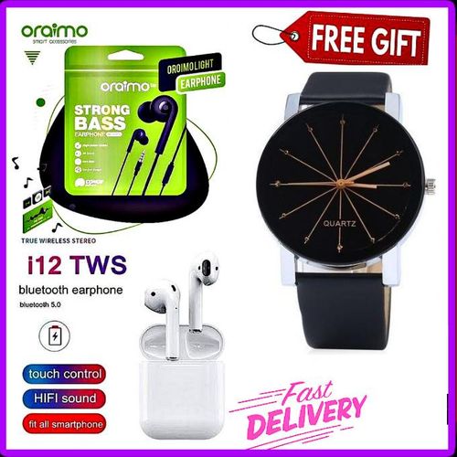 Oraimo BEST Aux Earphones with HD Sound & Mic – For Calls and Music + EXTRA BONUS Watch , Bluetooth wireless Earbuds // Earpods