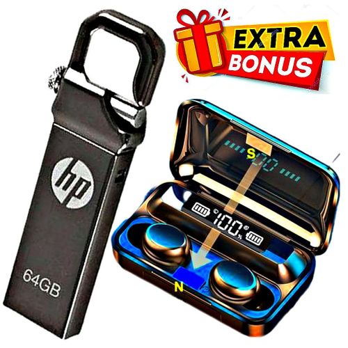 HP High Compatibility USB 64GB Flash Drive with High Durability & Speed With Bluetooth EARBUDS// EARPODS Noise Cancelling Best For Music And Calls