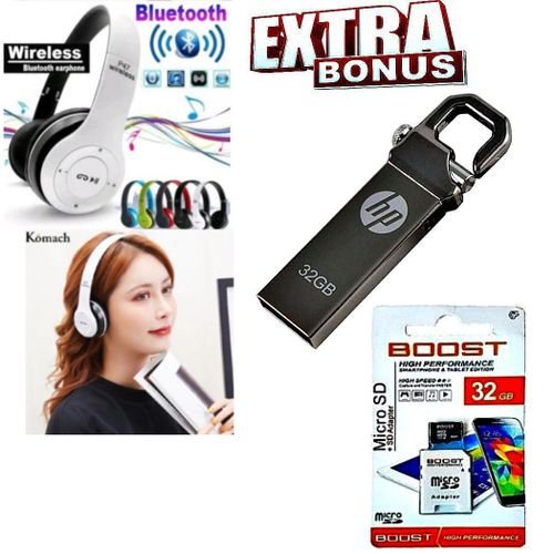 HP Durable 32GB USB 3.0 Metal Pen Drive Disk 32 GB // Ultra-Fast 32GB USB Stick Flash Drive +EXTRA BONUS HIGH Performance Memory Card 32GB & High Quality Bluetooth Wireless Headphones