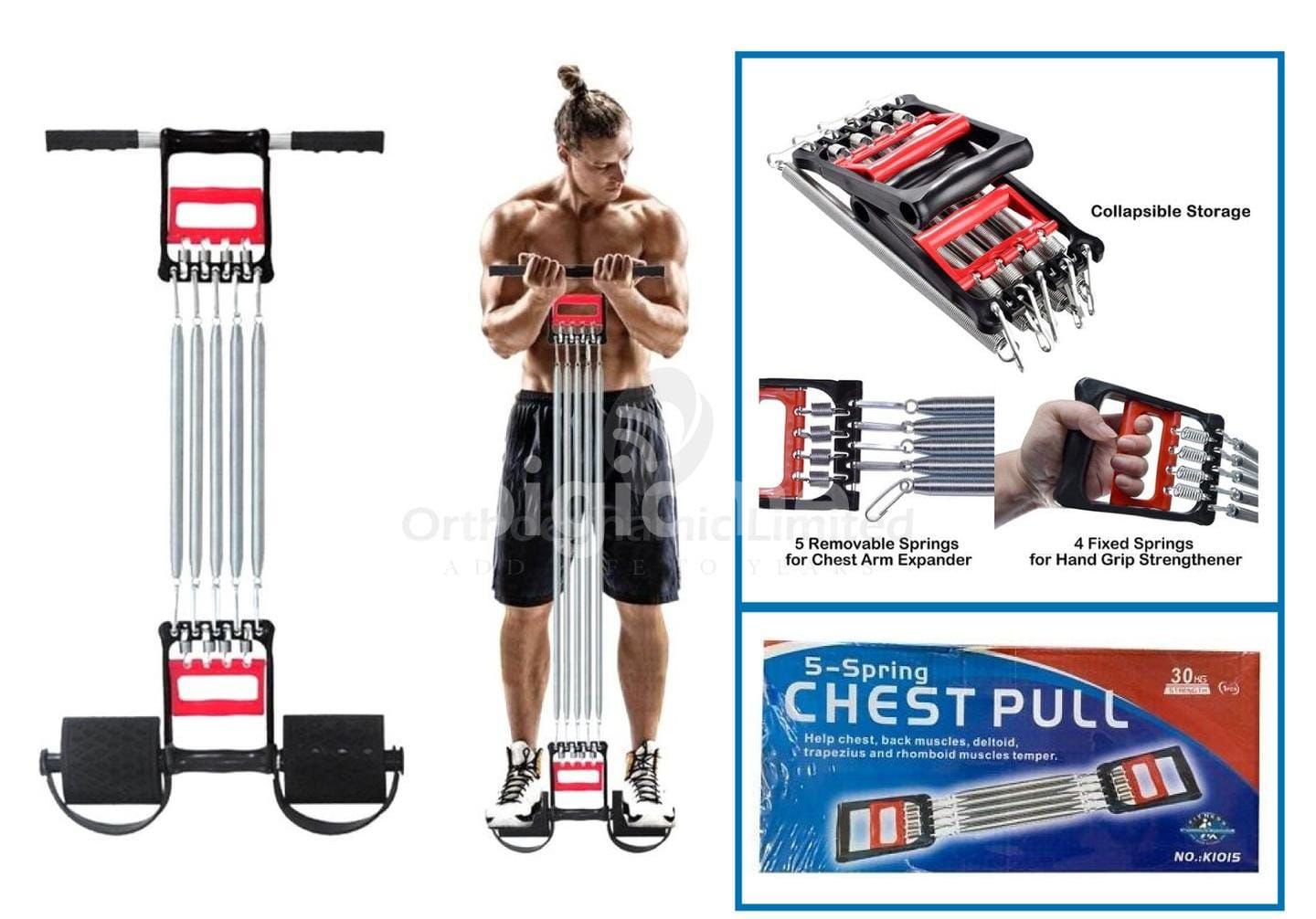 3-in-1 Chest Expander with 5 Detachable Springs | Chest Pull Exerciser with Built-in Hand Gripper & Tummy Trimmer | Multifunction Home Gym Fitness Tool for Men & Women