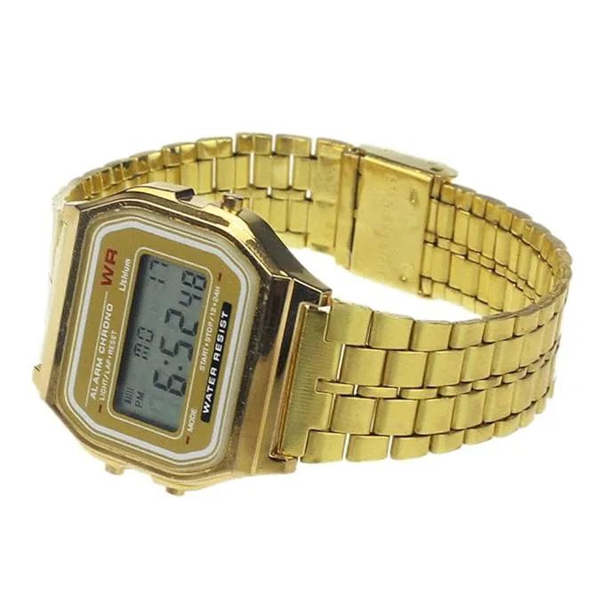 Gold Casio Series | Unisex Digital Watch | Vintage | WR | 100 SEC Stop Watch Daily Alarm | Regular Time Keeping: Hour, Minute, Second, PM, Date, Day Led Light