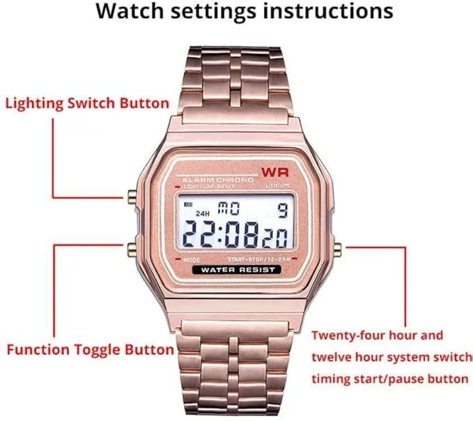 Gold Casio Series | Unisex Digital Watch | Vintage | WR | 100 SEC Stop Watch Daily Alarm | Regular Time Keeping: Hour, Minute, Second, PM, Date, Day Led Light