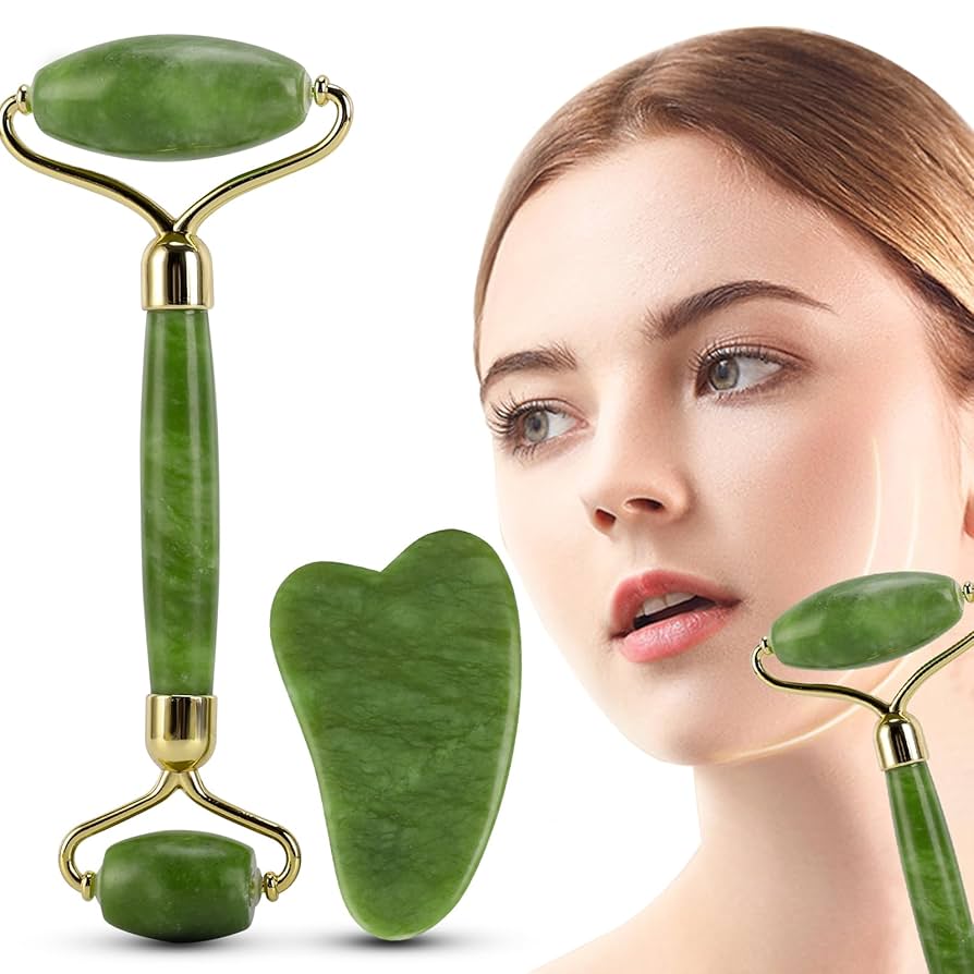 FLASH SALE!!  Jade Roller and Gua Sha Massager Tool - Jiasoval Anti-Aging Face Roller Massage, Facial Roller to Reduce Wrinkles, Eye Puffiness, Durable,Noiseless Stones Massager Kit for Face/Neck/Back