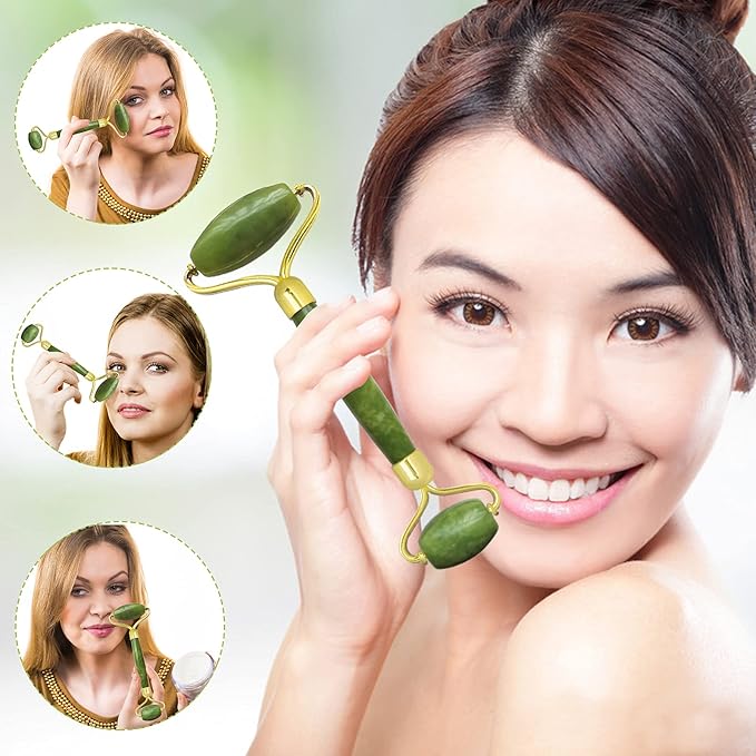 FLASH SALE!!  Jade Roller and Gua Sha Massager Tool - Jiasoval Anti-Aging Face Roller Massage, Facial Roller to Reduce Wrinkles, Eye Puffiness, Durable,Noiseless Stones Massager Kit for Face/Neck/Back