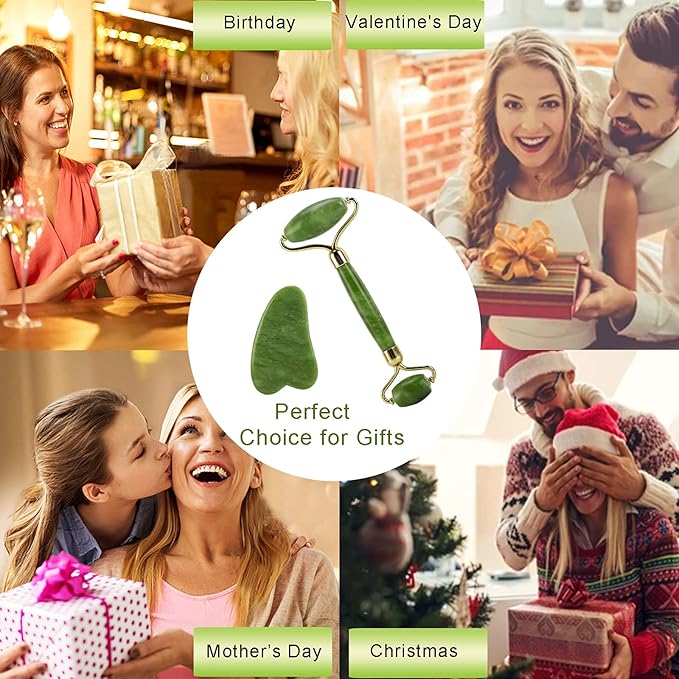 FLASH SALE!!  Jade Roller and Gua Sha Massager Tool - Jiasoval Anti-Aging Face Roller Massage, Facial Roller to Reduce Wrinkles, Eye Puffiness, Durable,Noiseless Stones Massager Kit for Face/Neck/Back