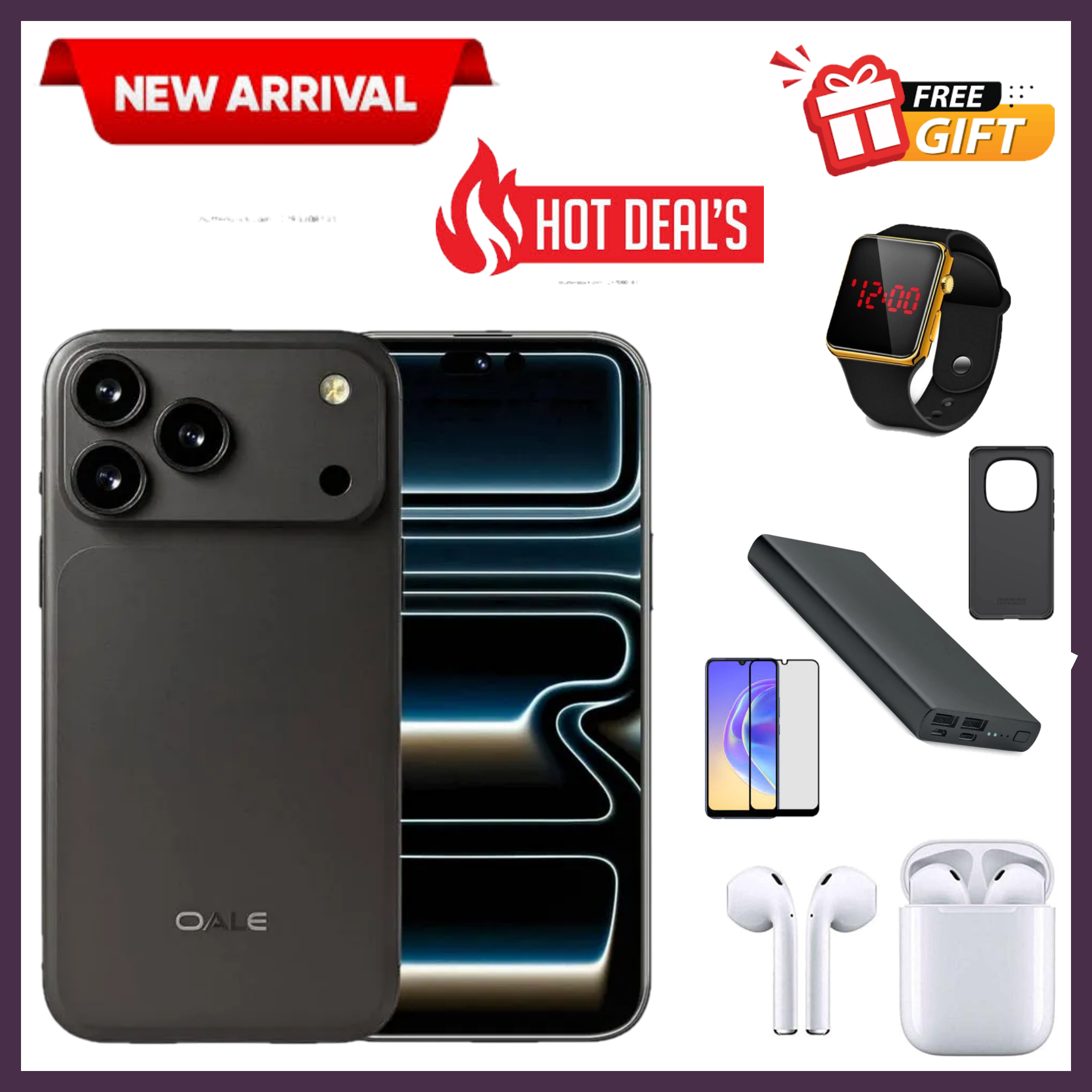 HOT DEALS!! OALE 17 PRO MAX 4G:| 6.85" HD+ Incell Display | 8(4+4)GB RAM+128GB ROM | 5750mAh Battery | Dual SIM | 20MP Rear & 13MP Selfie Camera | Android 15 | Type-C Port | Side-Fingerprint Unlock |